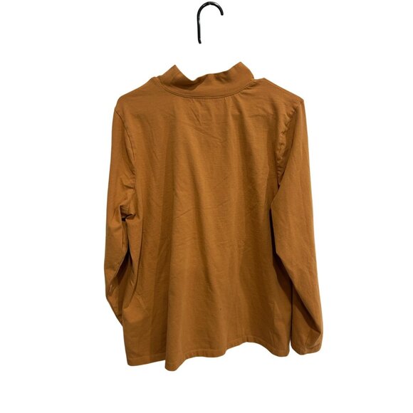 High Neck Long Sleeve Shirt Brown Tan Pullover Neutral Essential Minimalist - Picture 2 of 7